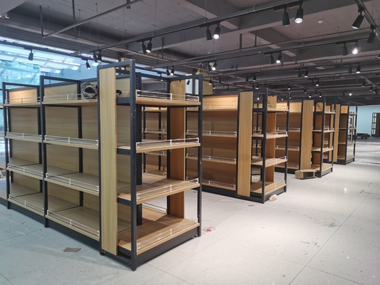 Single Sided Supermarket Wooden Shelves Gondola Medium Duty Type