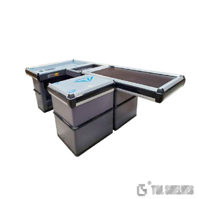 Stainless Steel Supermarket Checkout Counter With Conveyor Belt