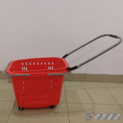 Supermarket Handheld Grocery Basket With Wheels 350×250×185mm ISO9001 Certificate