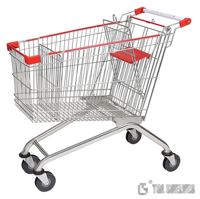 210 Liters Shopping Cart Trolley Supermarket Strong Capacity Silver Galvanized OEM
